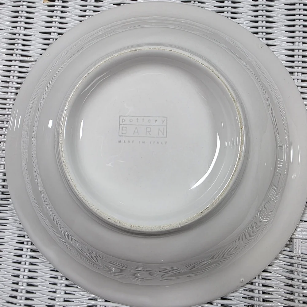 Pottery Barn Made In Italy Marked Set Of 2 Pasta Bowls Embossed Classic White.